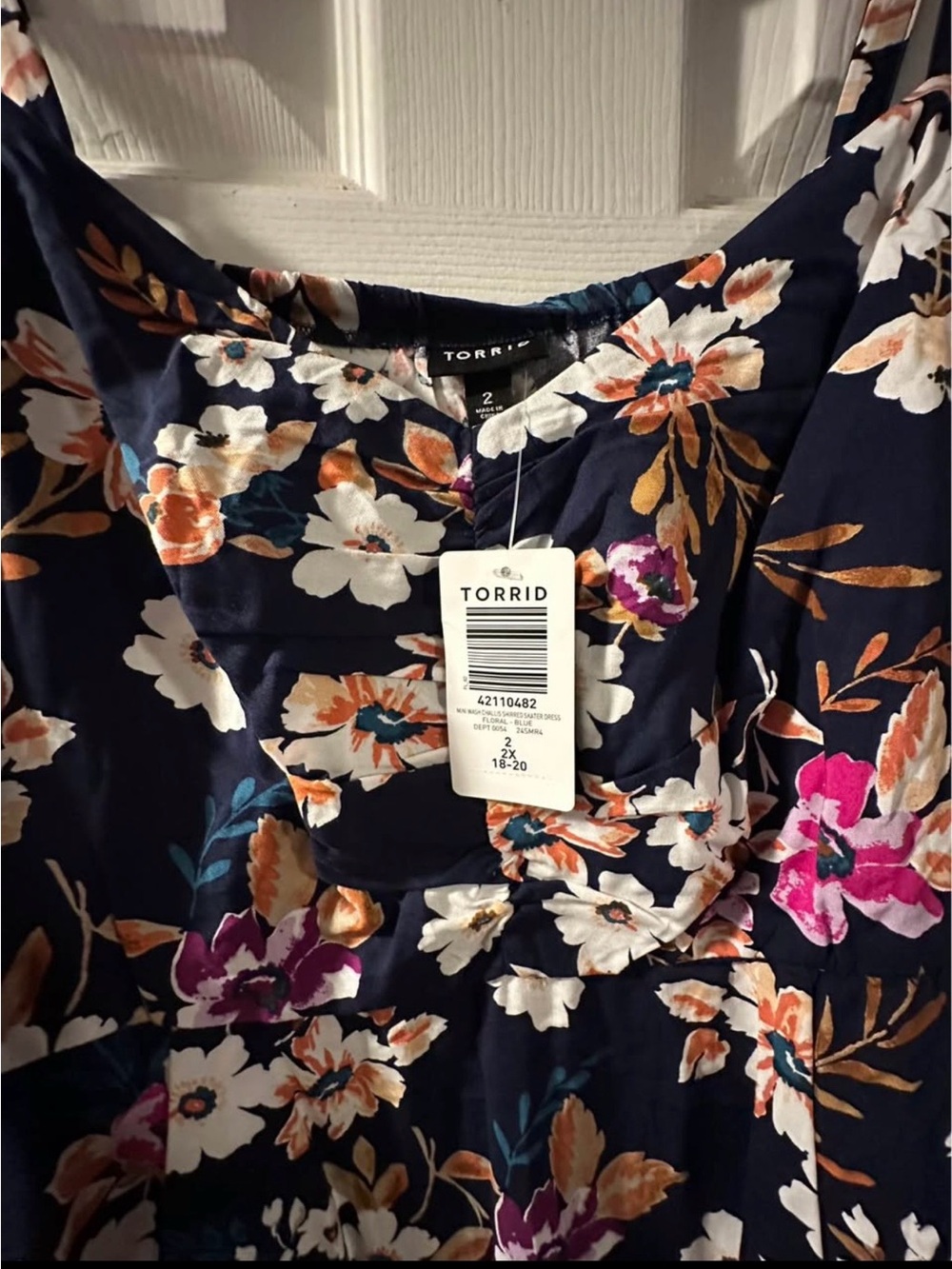 Torrid NWT Navy Floral Mini Dress with Pink & White Blooms - Picture 3 of 8